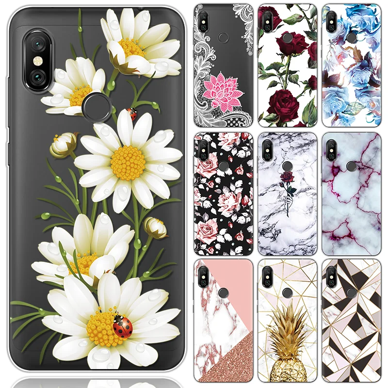 

Luxury Marble Floral Coque For Xiaomi Redmi Note 6 7 5 Pro 7S 5A Soft TPU Rose Mandala Flower Cover For Redmi 7A Go K20 Pro Case