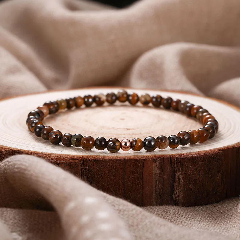 

4mm Natural Tiger eyes Bracelet Men Charm Brown Round Beads Braslet For Homme Minimalist DIY Strand Bracelet Pulseras bileklik