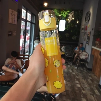 

Portable fruit art small fresh lid glass simple and lovely bottle children students bottles