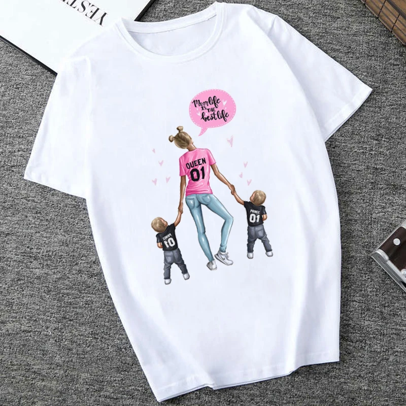 

FIXSYS Hot Sales Mother's Love Tshirts for Women Mom and Duaghter White T-shirt Summer Short Sleeve Female T-shirts