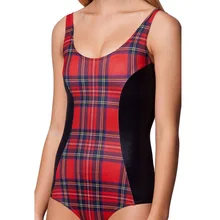 NEW 1044 Sexy Girl Summer Grid Plaid Tartan Red 3D Prints One Piece Suit Sleeveless Swimsuit