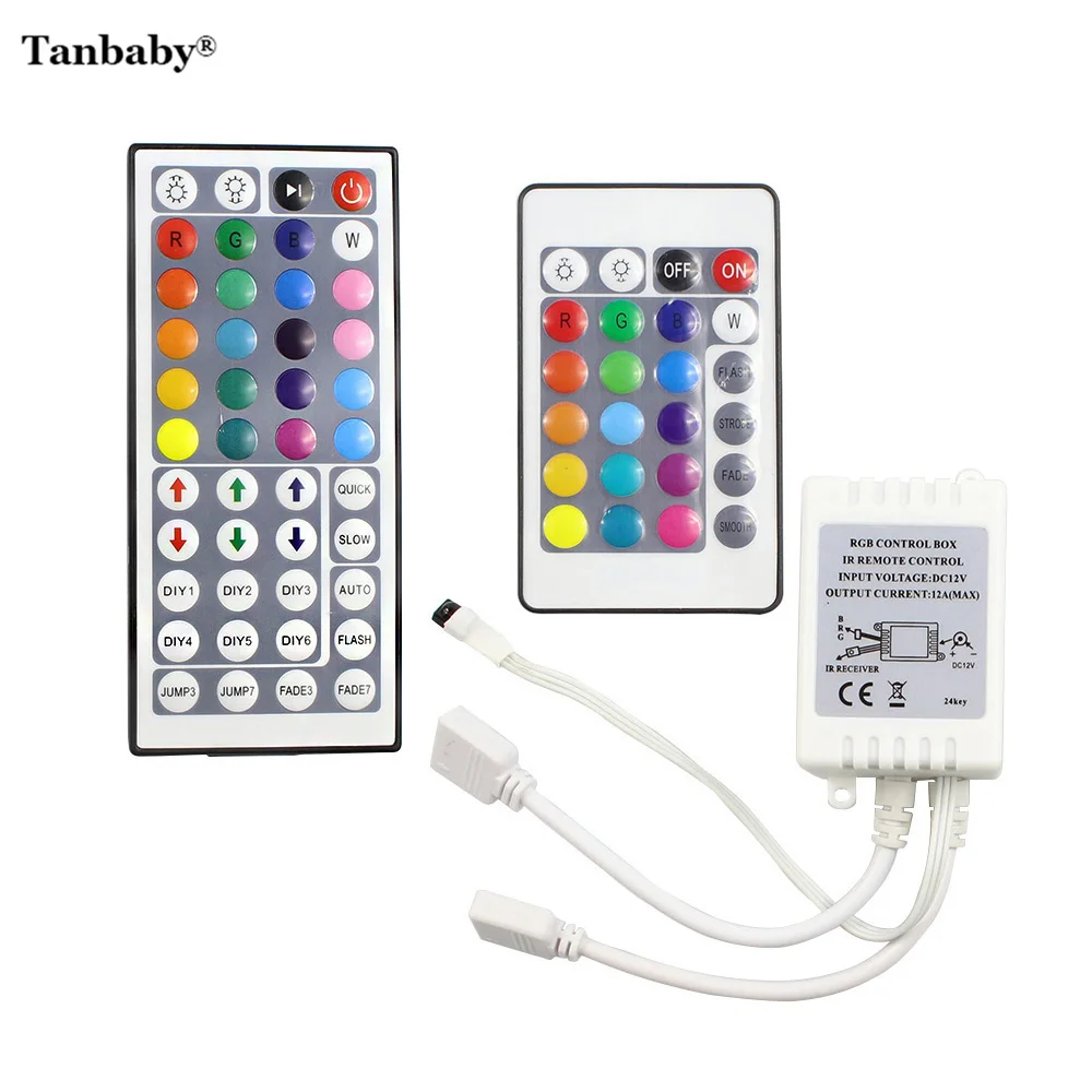 

Tanbaby RGB LED Controller 24 / 44 Key Dual Output Port Connectors DC12V 2 Ports Dimmer for 3528 5050 RGB led strip light