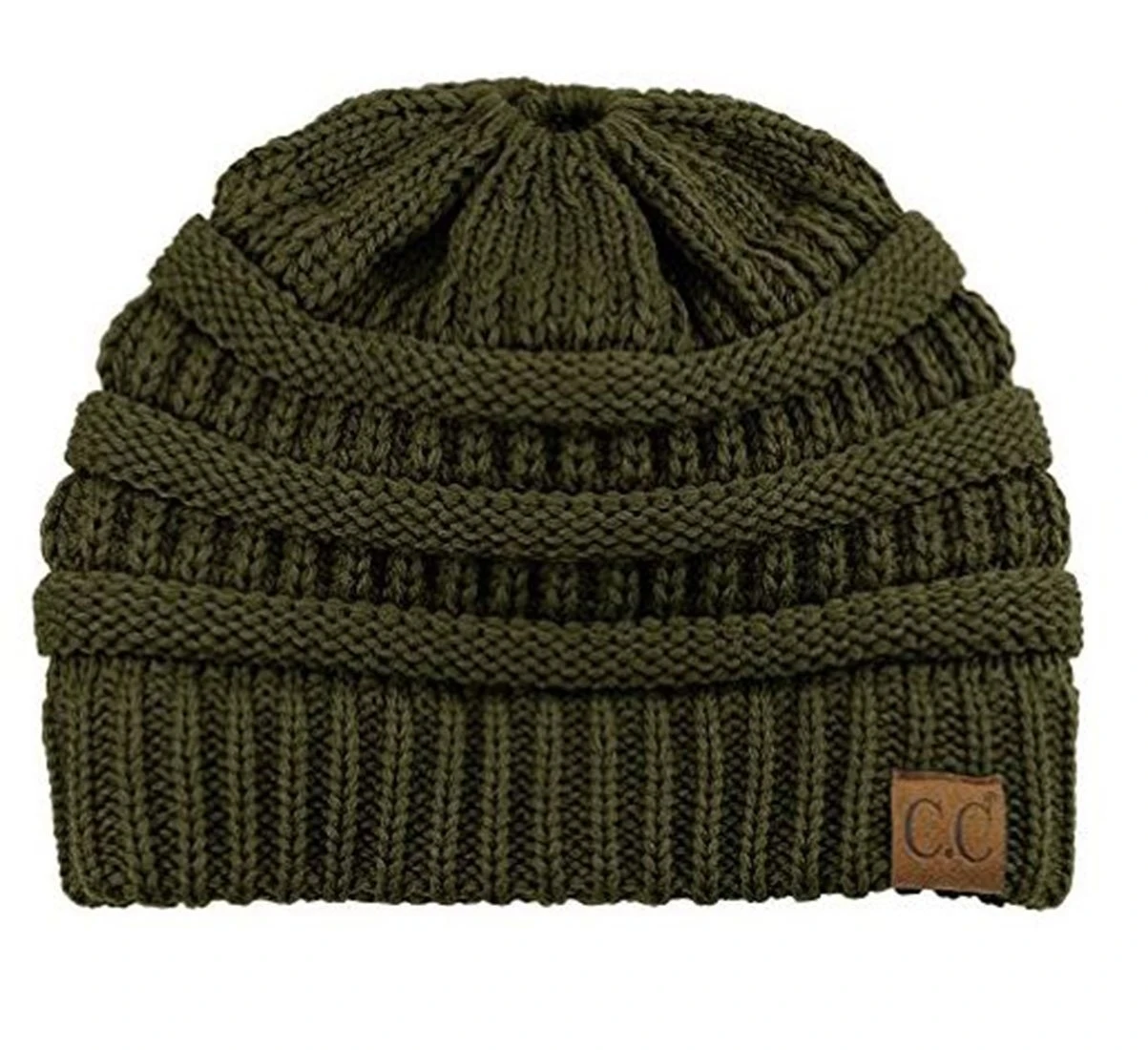 Ponytail Messy Bun Beanie Tail in Dark Olive (1)