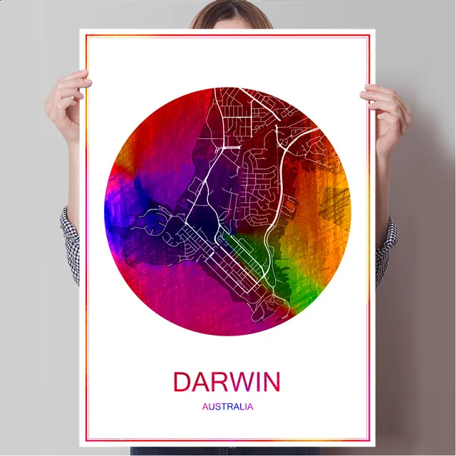 world famous city map darwin australia print poster print on paper or canvas wall sticker bar