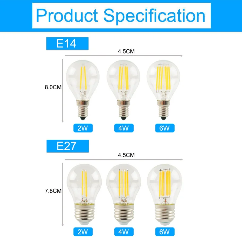 Светодиодная лампа накаливания GreenEye 4 шт./лот E27 E14 G45 AC 220 В 2 Вт 6 Вт|led bulb e27|led bulbbulb e27