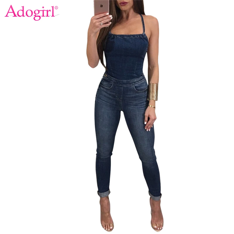 halter jean jumpsuit