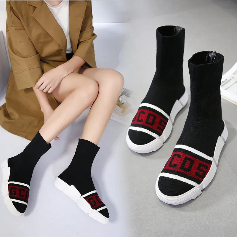 

Luxury Brand Socks Women's Boots High Boots Autumn Winter Knitted Shoes Long Thigh High Boots Elastic Slim Size35-40