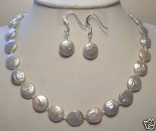 

Hot sale new Style >>>>>Genuine 12mm Cultured Coin Pearl Necklace Earring