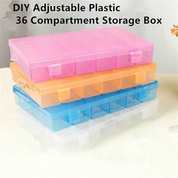 

36 Slots Grids Compartments Clear Adjustable PP Jewelry Storage Organizer Box