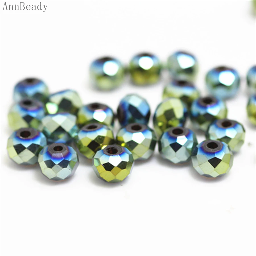 

AnnBeady Shining Green Color 4x6mm 50pcs Rondelle Austria faceted Crystal Glass Beads Loose Spacer Beads For Jewelry Making