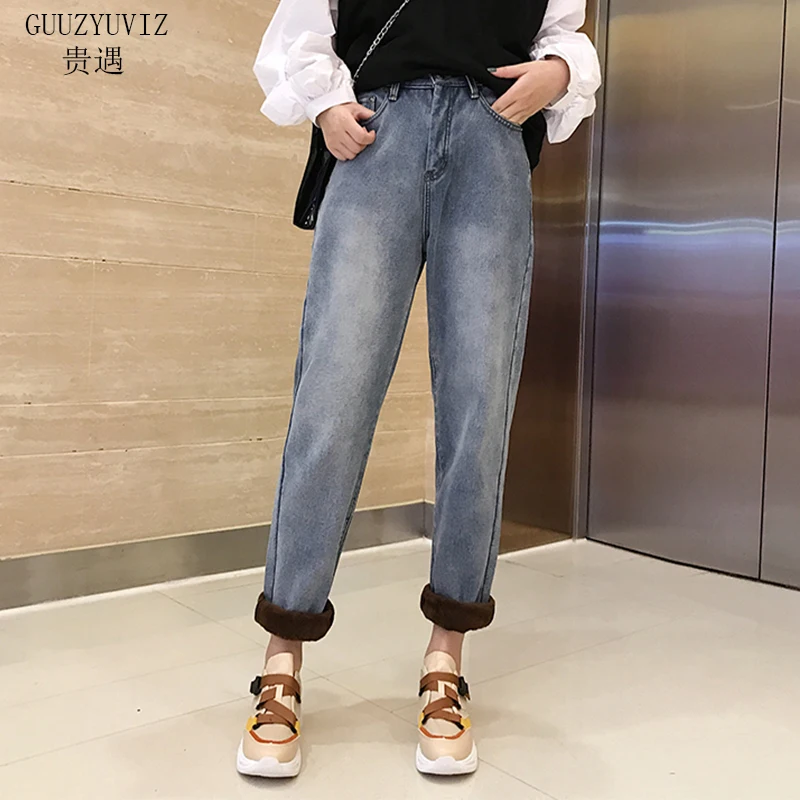 GUUZYUVIZ Warm Thicken Velvet Jeans Woman Autumn Winter Plus Size Casual Denim Pants Mujer Vintage Jean Taille Haute Femme GUUZYUVIZ Warm Thicken Velvet Jeans Woman Autumn Winter Plus Size Casual Denim Pants Mujer Vintage Jean Taille Haute Femme