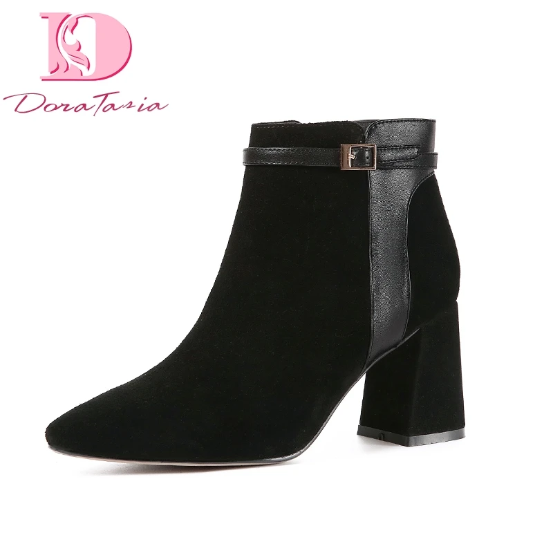 

DoraTasia Brand New cow suede high Heels party elegant women Boots Shoes fashion pointed toe Ankle Boots Shoes Woman