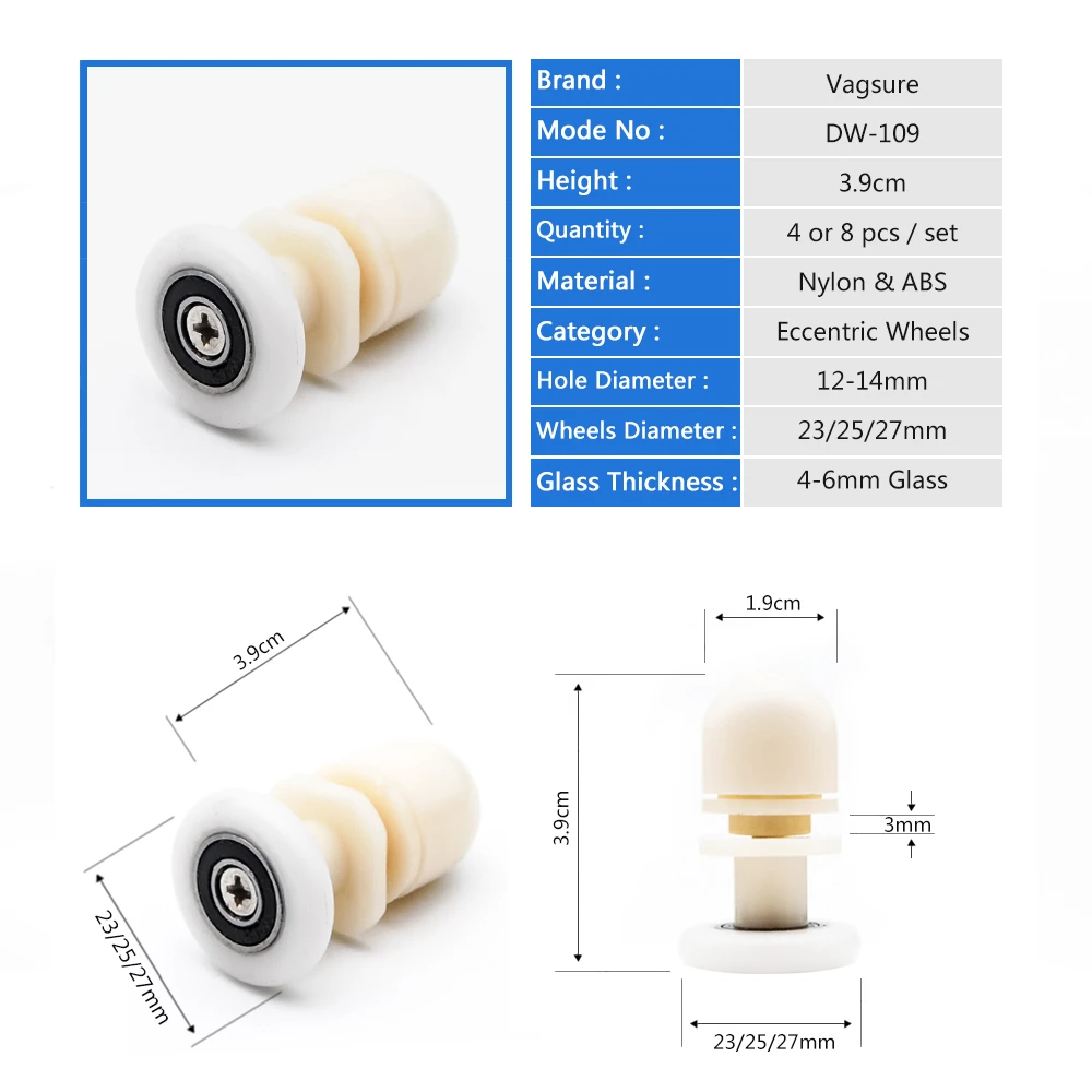 8 шт./лот 19/23/25/27 мм прямой Пластик колеса направляющие шкивы раздвижная душевая кабина Стекло двери подшипник ролика Запчасти для авто