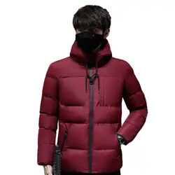 2018 Новинка зимы Для мужчин повседневная Куртка парка Для мужчин теплое пальто модные однотонные парки Средний утолщение с капюшоном
