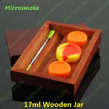 

Eco-friendly bamboo Jar Container Nice quality Square wooden jar with lids and Silicone dab wax jars