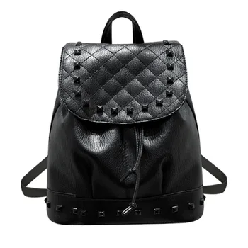 

Rivet String Cover Washed PU Leather Fashion Backpack Women Female Teenage Girl Backpack School Mochila Feminina sac a dos femme