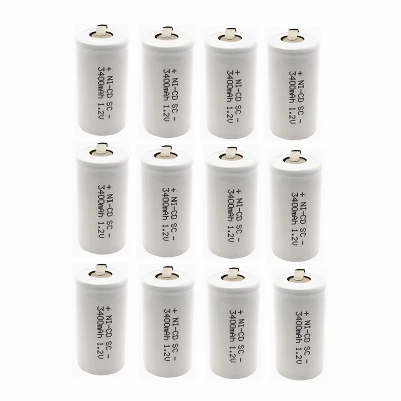 

12PCS/lot TBUOTZO Sub C SC 1.2V 3400mAh Ni-Cd Ni Cd Rechargeable Battery Batteries White color Free shipping
