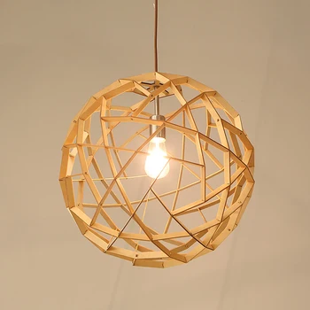 

Modern Fashion Pendant Light European Simple Wooden Round Shape Wood Pendant Lamp Home Bedroom Lighting Decor Cafe Lamp