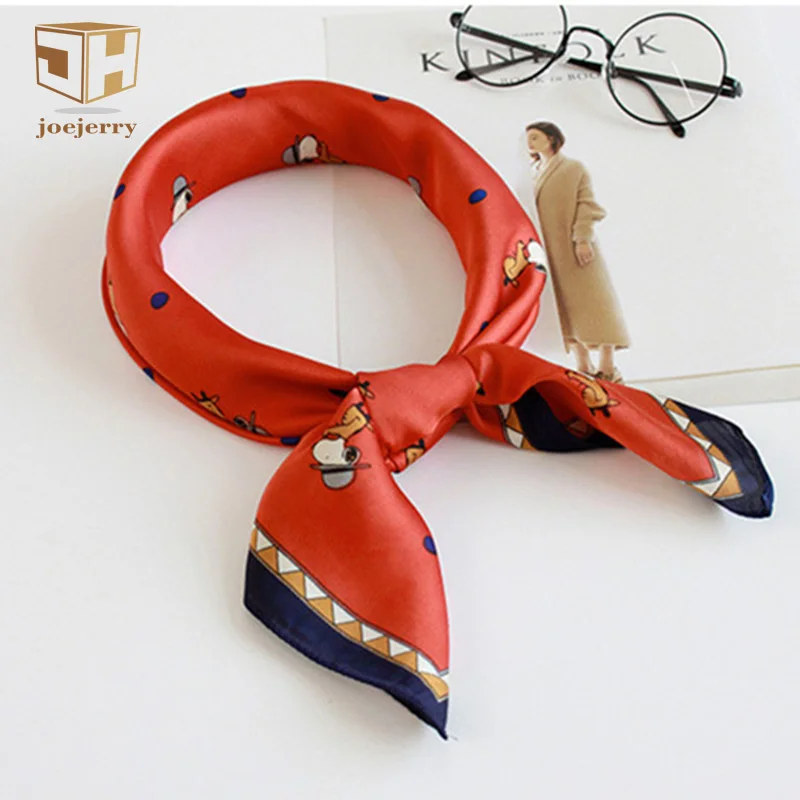 

Fashion Imitated Silk Satin Scarf Women 28"*28" Small Square Cartoon Printed Head Scarf Foulard Femme 2017 Bandana