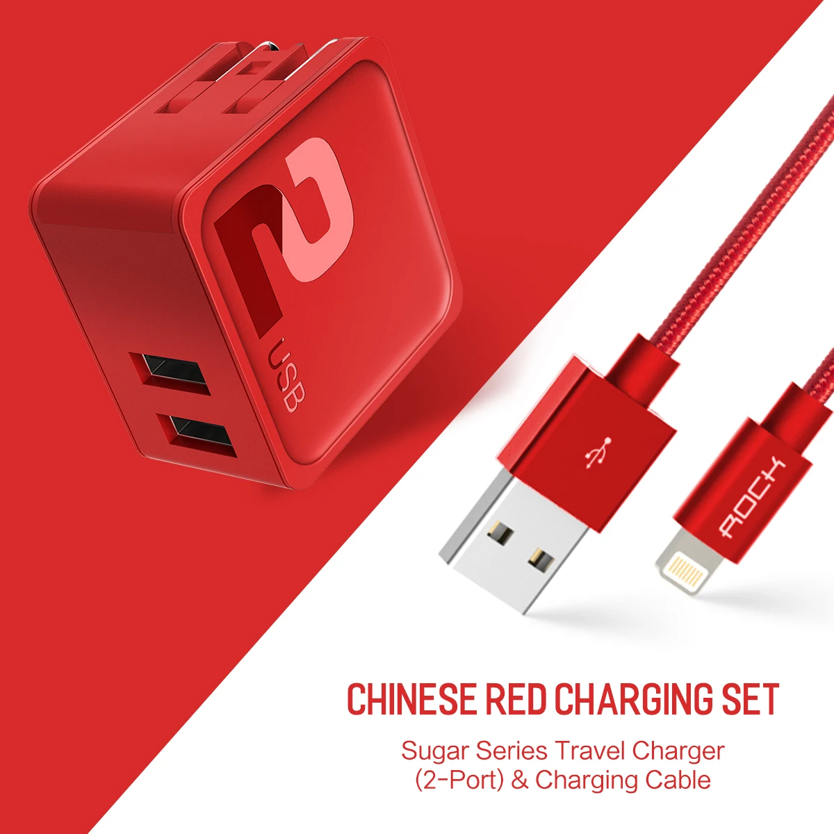 صخرة الهاتف المحمول شاحن و كبل usb ، الهاتف المحمول usb شاحن مجموعة ، 2 منافذ usb شاحن و كابل معدني لفون × 8