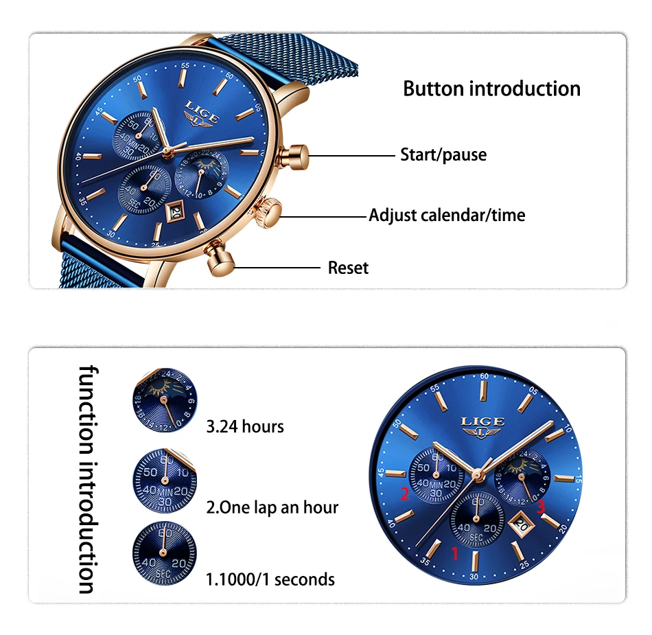 LIGE новые мужские часы лучший бренд класса люкс Синий Повседневный сетчатый ремень модные кварцевые часы мужские водонепроницаемые