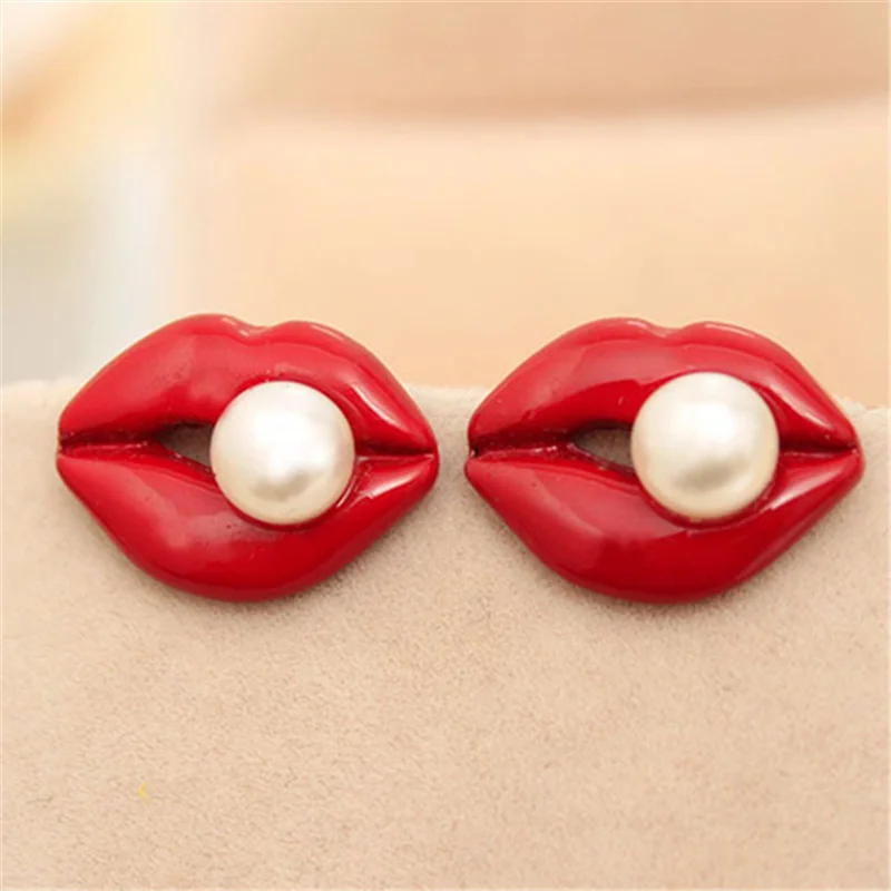 

Fashion Jewelry New Design red Color Pearl Stud Earrings For Women New Accessories Wholesale aretes de mujer modernos 2018