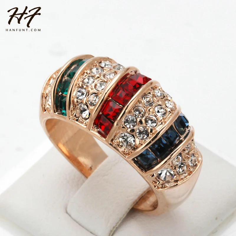 

Stylish New Design Rose Gold Color Colorful Austrian Crystal Finger Ring Jewelry for Women anel R106