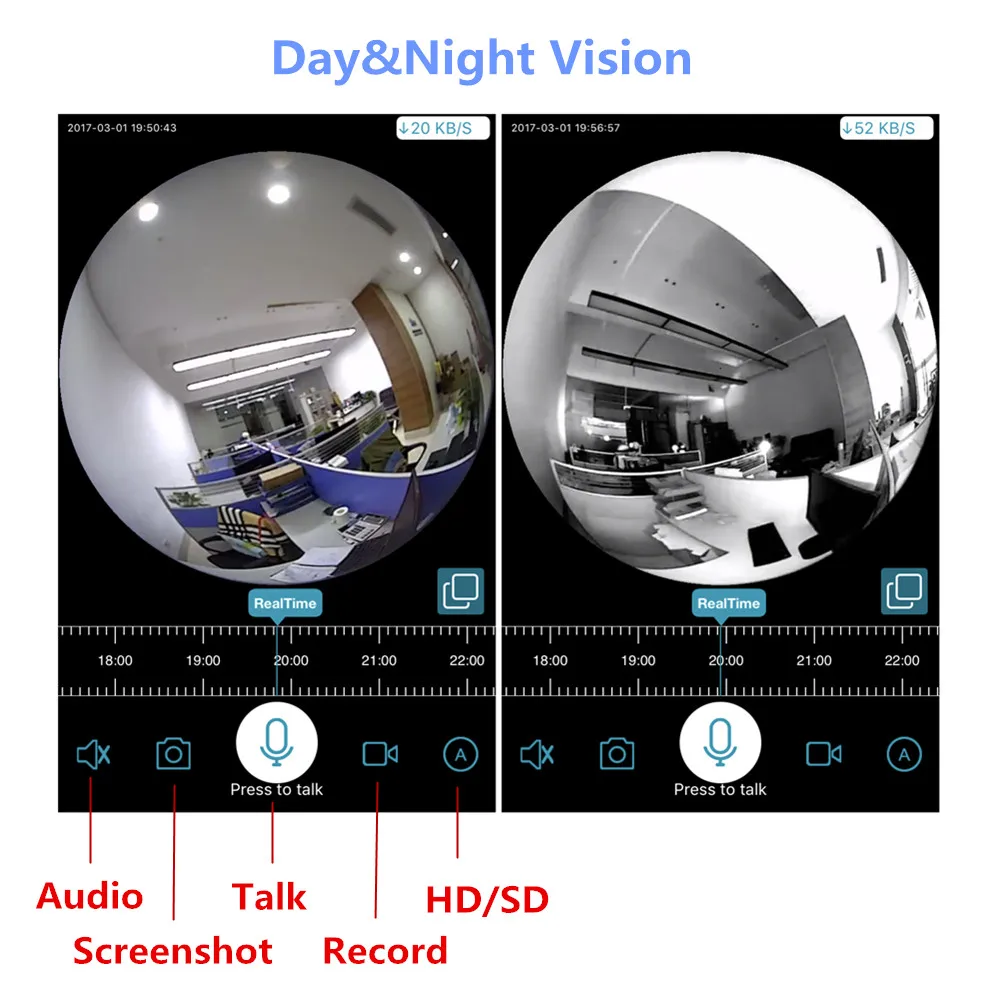 360 для панорамной съемки WI-FI Беспроводной типа «рыбий глаз» фонарь с линзой E27 лампы 1080 P HD 2MP IP Камера ИК Ночное Видение безопасности дома Интеллектуальный монитор