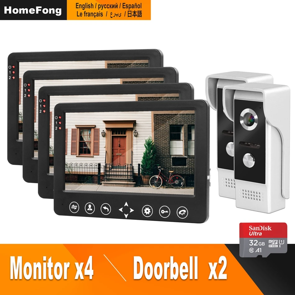 

Homefong Video Door Phone Intercom System Indoor 7inch Monitor x4 Outdoor Doorbell x 2 with Motion Sensor Home Intercom Doorbell