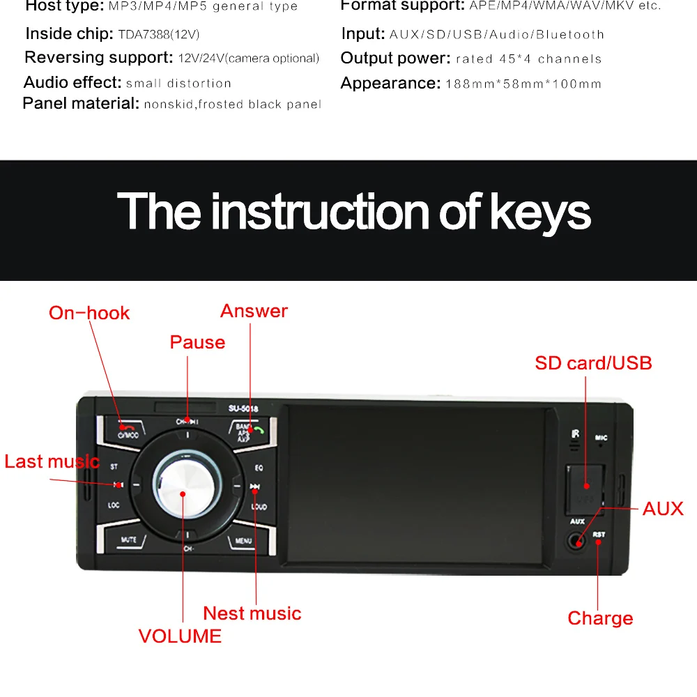 Автомагнитола 4,1 дюймов аудио стерео AUX USB FM радио станция Bluetooth Авторадио с камерой заднего вида дистанционное управление