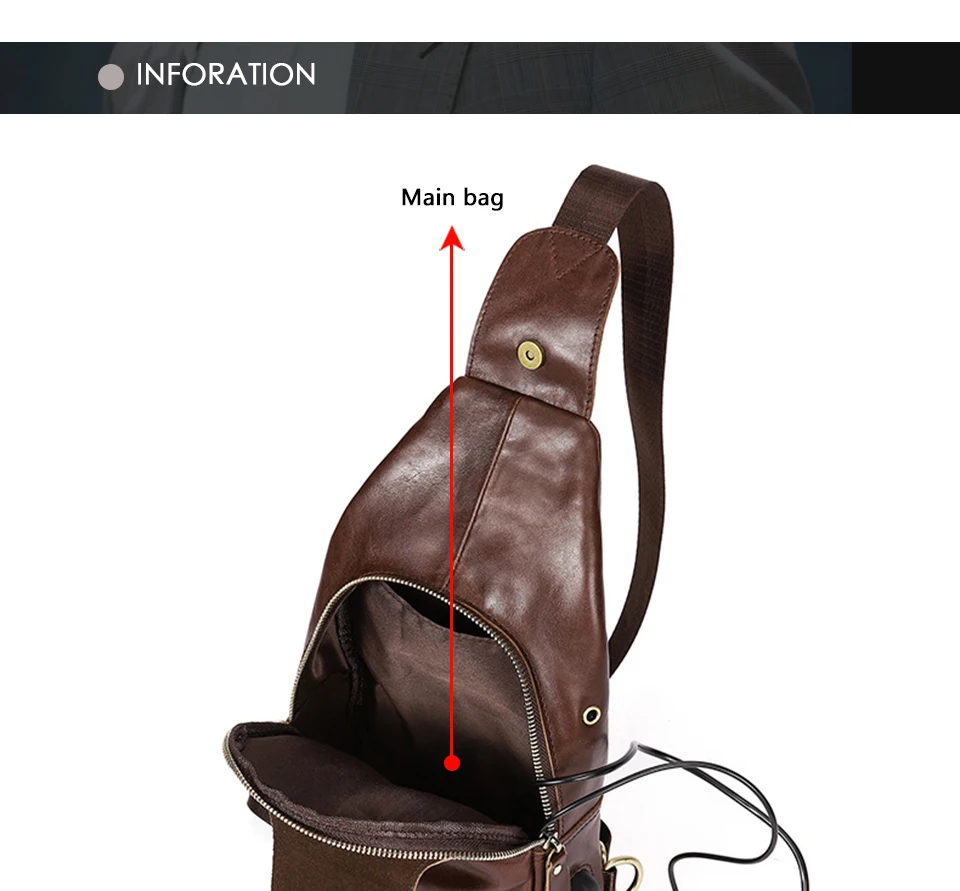 genuine leather men bag zipper crossbody bag sling bag men chest pack men messenger bags (10)