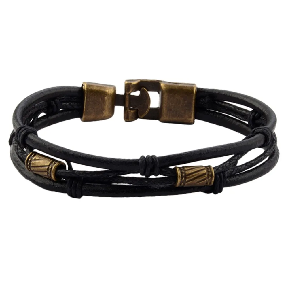 Retro Fashion Genuine Leather Bracelet Men Cross Bracelets Braided Rope