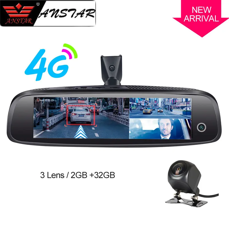 2019 ANSTAR 3CH Cameras Rear View Mirror 2GB 32GB Dash Cam 4G Android HD 1080P Auto