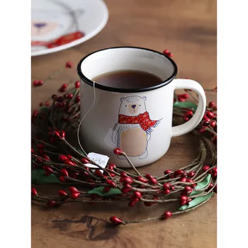 

385ml ceramic coffee mug red scarf bear handpainted Europe simple style milk mugs with handgrip drinkware black line