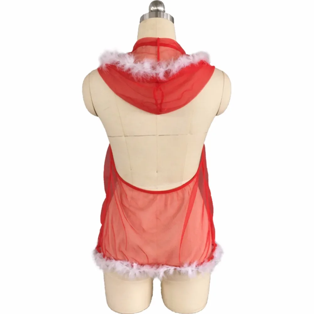 1 комплект с сеткой без рукавов большой размеры красный кардиган с капюшоном пушистый сексуальное женское белье Рождество пижамы комплект H