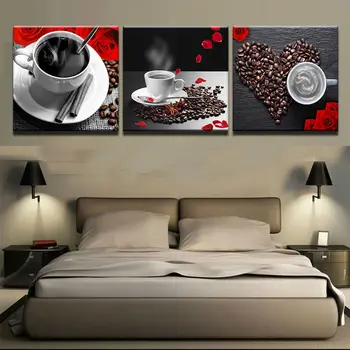 

3 Pieces Coffee Petal Coffee Bean Cup Printing On Canvas Home Decoration Room Posters Framework Wall Art Modular Picture