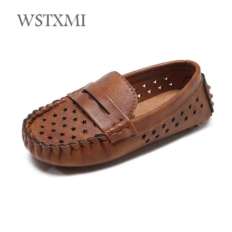 

Children Shoes for Boys Loafers Sneakers Girls PU Leather Moccasins Kids Slip-on Soft Breathable Hollow Flat Casual School Shoes