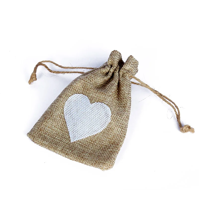 12 шт./лот, 10X14 см, "Любовь в сердце", мешковина для подарков, свадебные подарочные сумки, ювелирные изделия белого цвета