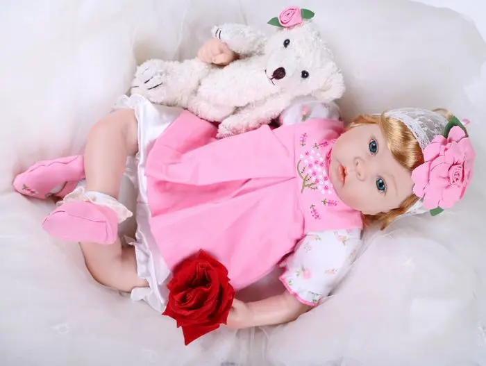 DOLLMAI 52 см силикона Reborn Baby куклы виниловые игрушки большеглазая кукла для девочек для детей 2-7 лет Детские куклы с мягкой мини-медвежонок