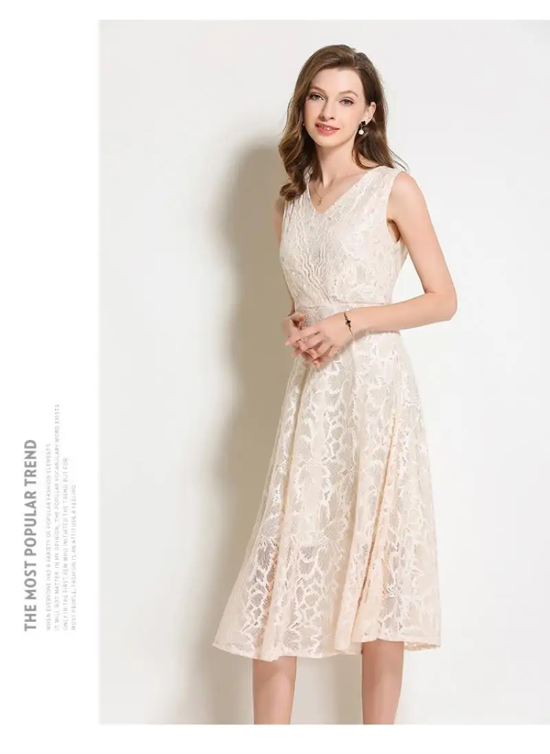 2018 Summer Lace Dress Work Casual Slim Work Women Party Dresses V-neck Sexy Hollow Out A-line Vintage Vestidos
