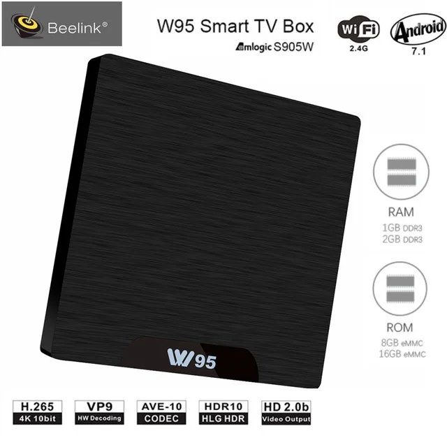 W95 Смарт ТВ Box Amlogic S905W коробка Android 7 1 2 4 ГГц Wi Fi 8 GB/16 GB Quad core Cortex A53 компьютерной