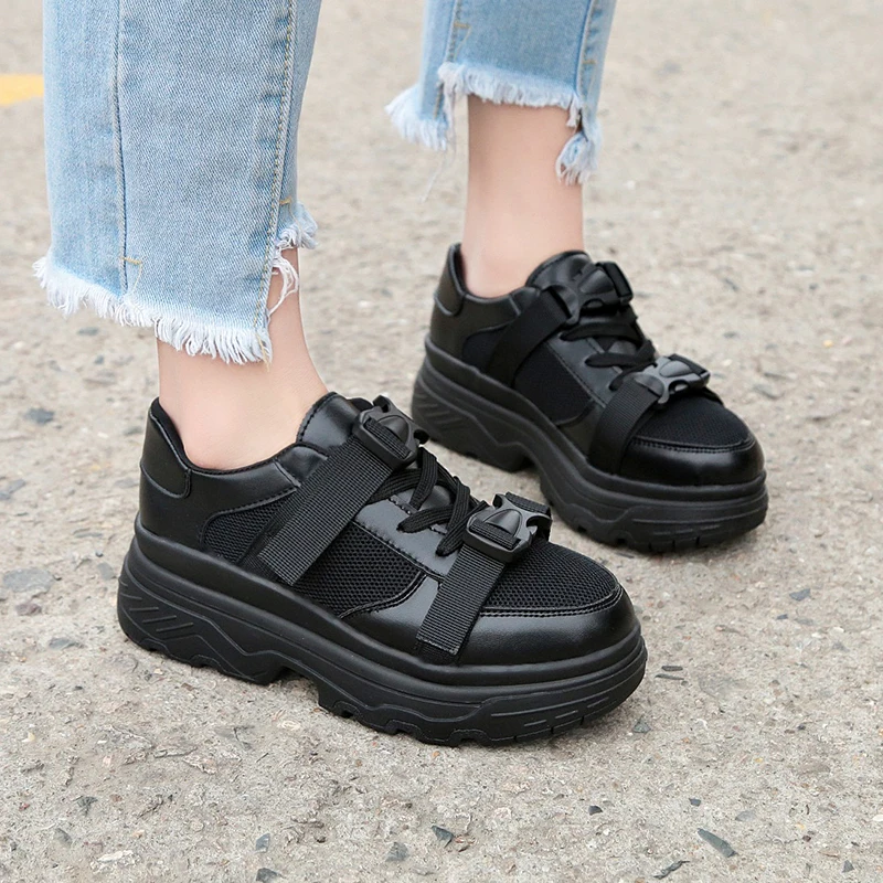 

2019 Winter Mesh Sneakers Rubber Flat Heel Casual Wedge Platform Women Vulcanize Shoes Zapatillas Mujer Chaussures Femme A35-85