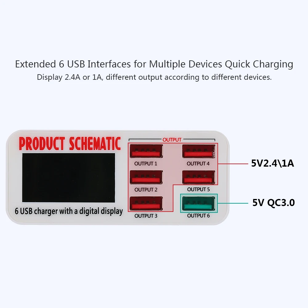 Устройство для быстрой зарядки 6 USB портов А с ЖК дисплеем|port usb|multi port usbmulti |