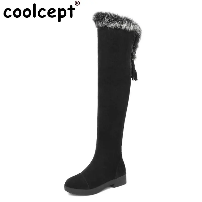 

Coolcept Size 34-43 Women Over Knee Boots Lace Up High Heel Boots Thick Fur Shoes Winter Botas Warm Snow Boots Women Footwears