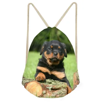 

Cute Puppy Rottweiler Print Drawstring Bags for Men Casual Large Softback Beach Sack Fashion Students Boys BackpacksSumka