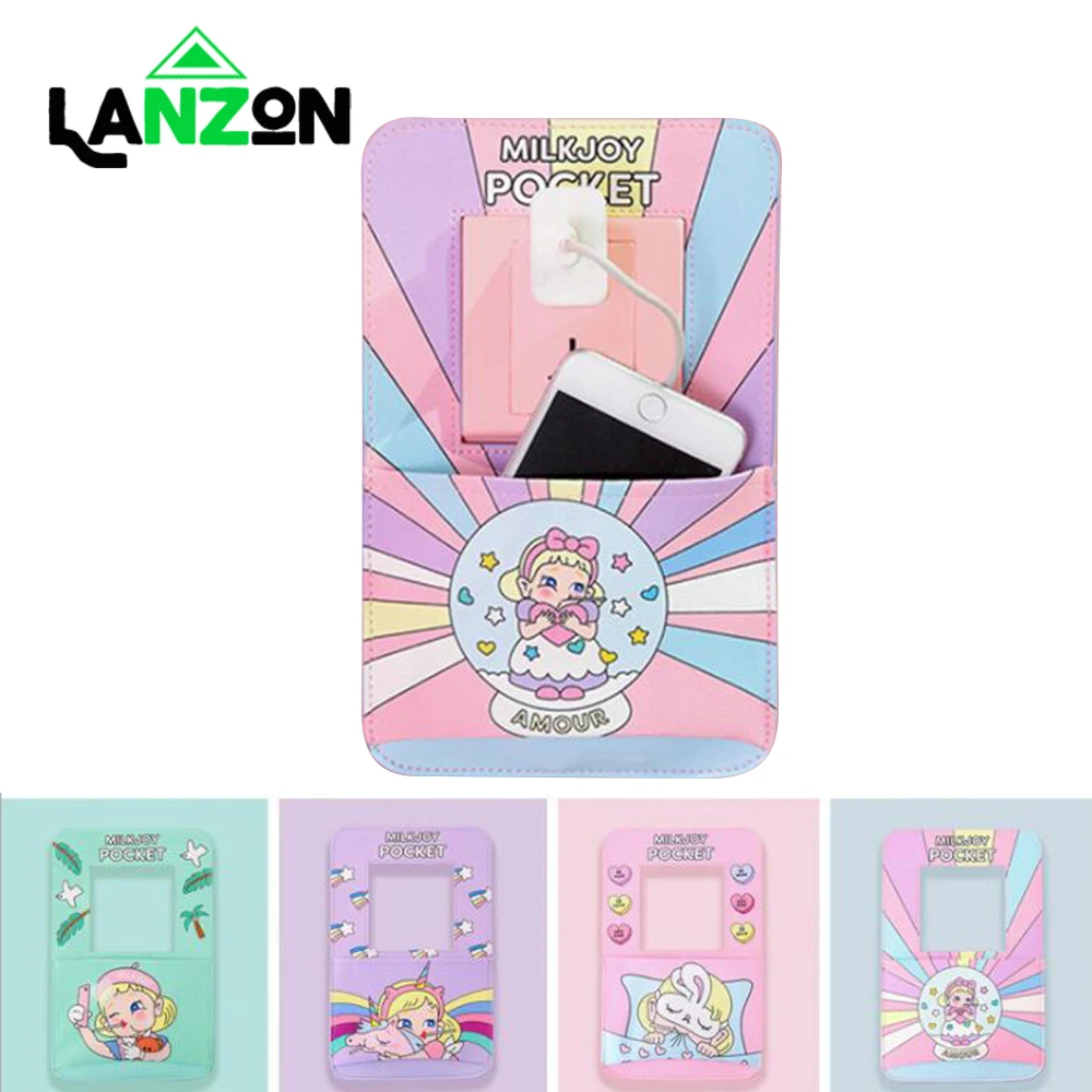 

Lanzon Cute Cartoon Printed Socket Pocket Funny Japan Korea Style Girl Phone Socket Pocket Bag PU New Fashion Coin Purse