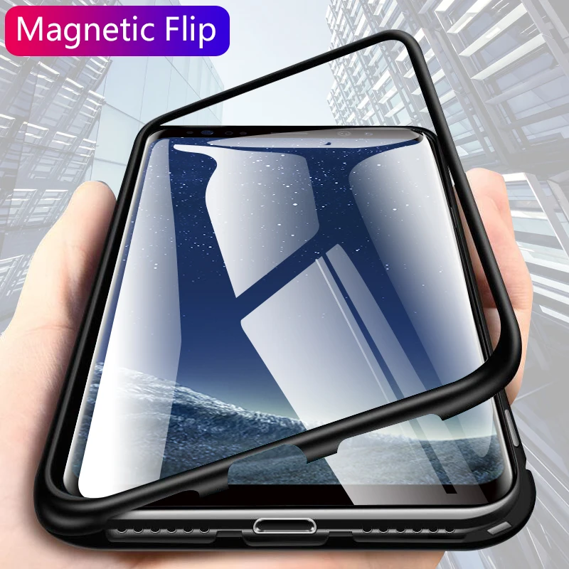 

case for samsung S10 plu Built-in Magnetic Case Glass note 8 9 Magnet Adsorption Case for samsung Galaxy s8 s9 plus Back Cover
