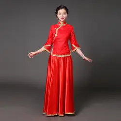 Сексуальный красный цветок Для женщин воротник-стойка Qipao длинные Праздничное платье в традиционном китайском стиле женские свадебные