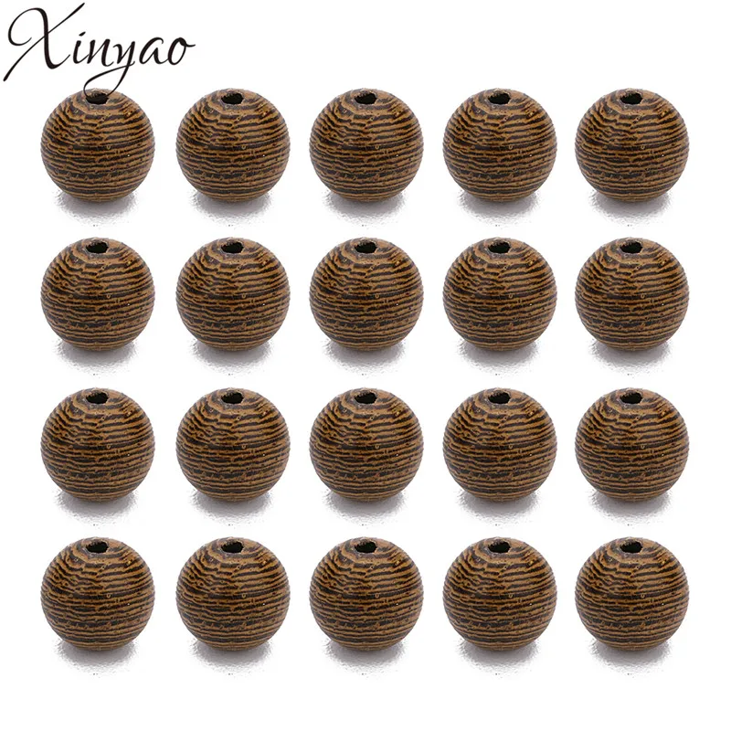 

XINYAO 100pc 8.5mm Natural Wooden Beads Brown Round Stripes Bead Loose Spacer Wood Beads For Diy Bracelet Necklace Makings F7483
