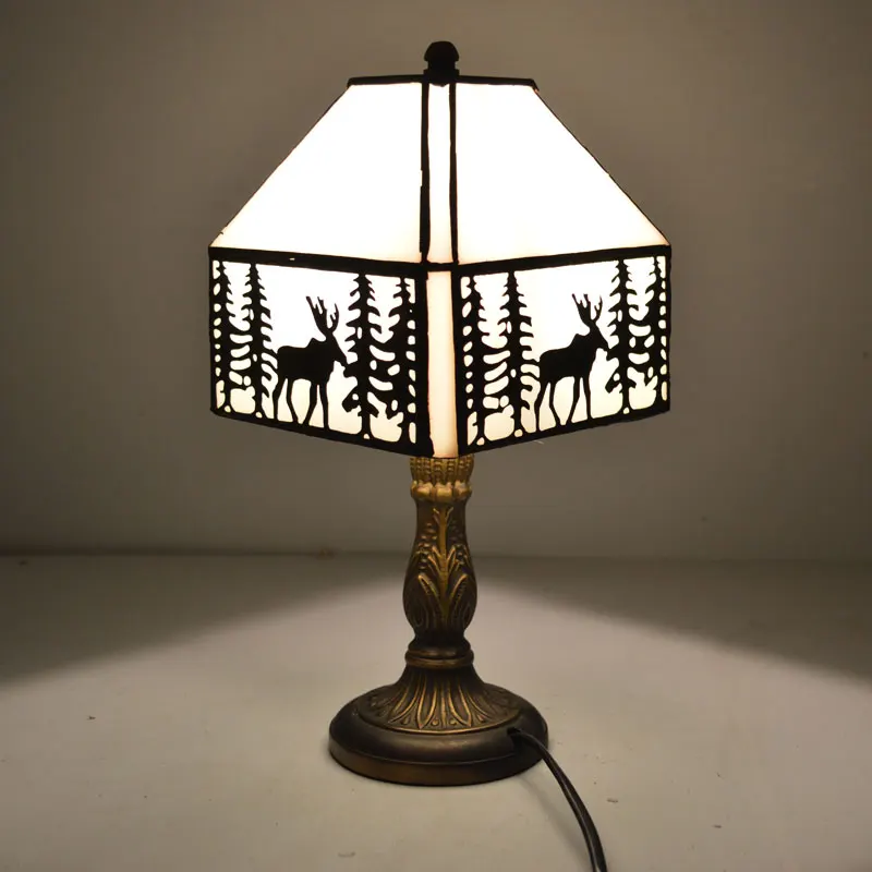 Настольная лампа Tiffany в европейском стиле с рисунком лося, витражная прикроватная лампа E27 110-240 В
